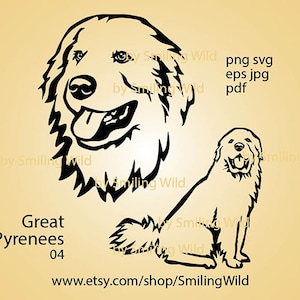 Art graphique vectoriel de portrait des Grandes Pyrénées chien de montagne des Pyrénées clipart svg coupe fichier conception numérique des grandes Pyrénées cricut découper