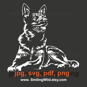 Australian Cattle Dog svg witte clip art bestand Australian Cattle Dog afdrukken op zwart gesneden bestand Graveerbare ontwerp vector grafische kunst artwork