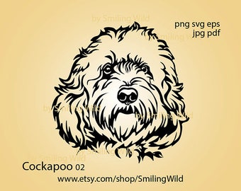 Cockapoo svg vector art portrait, Cockapoodle clipart cuttable, Cockerpoo face cut file cuttable cockapoo cricut digital design