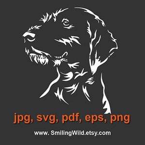 German Wirehaired Pointer svg portrait hunting dog cut in White Print on Black Pointer laser cut file vector graphic art design