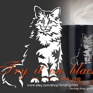 Fichier vectoriel chat des forêts norvégiennes blanc impression sur noir, chat des forêts norvégiennes coupe fichier numérique conception clipart couper cricut