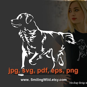 Golden Retriever svg png Clip Art Weißer Druck auf schwarz Porträt süßer Hund Vektorgrafik Golden Retriever Schnittdatei Schneidbares Shirtdesign