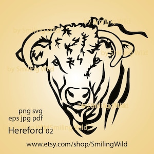 Hereford stier SVG & PNG clipart vector grafische kunst portret koe hoofd inktvis Graveerbare cricut gesneden bestand Hereford digitaal ontwerp