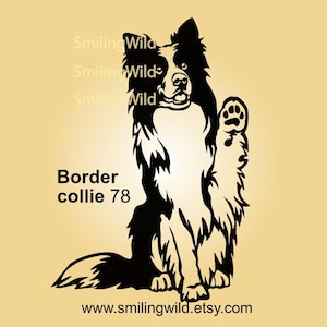 Zittende Bordercollie-hond SVG, PNG, DXF clipart - Cricut en lasersnijden bestand voor t-shirt, telefoonhoesje, kunst aan de muur design - instant download
