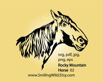 Rocky Mountain Horse svg vector graphic file, gaited horse clip art design, horse head portrait