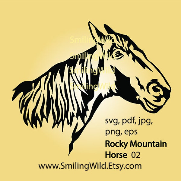 Fichier graphique vectoriel Rocky Mountain Horse svg, conception de clip art de cheval à allure, portrait de tête de cheval