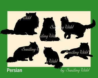 ペルシャ猫のSVGシルエット切り抜きファイル、猫のクリップ