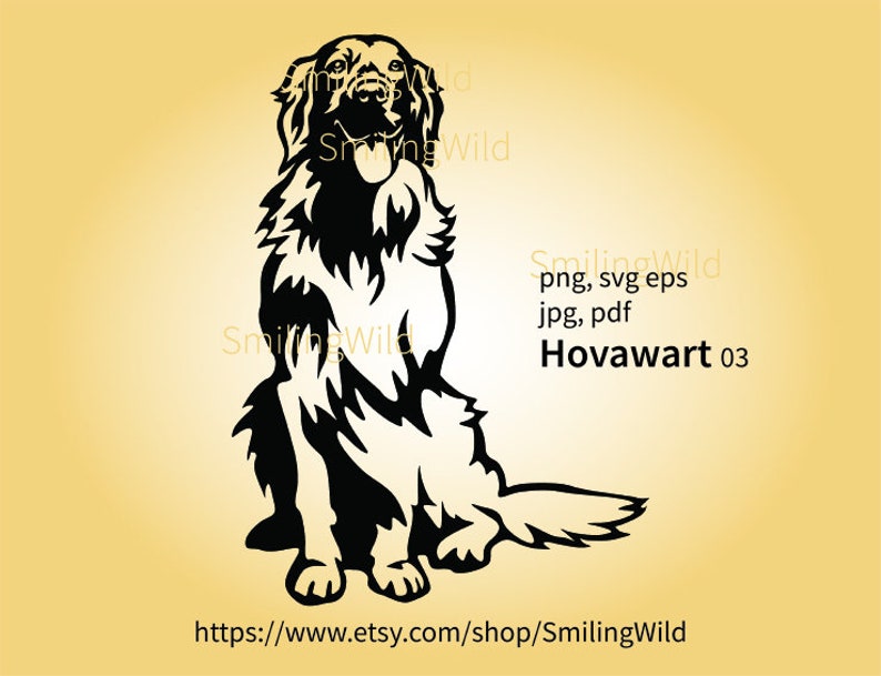 Sitting Hovawart dog svg clip art illustration, Hovawart cuttable vector graphic, Hovawart digital design cut file image 1