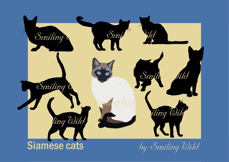 Siamese Cat Silhouette Vector Graphic Art Svg Siamkatze Png - Etsy