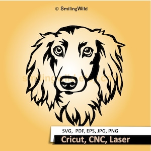 long haired dachshund clipart design in SVG Vector graphic face portrait also available in PDF,  JPG, EPS and PNG files
