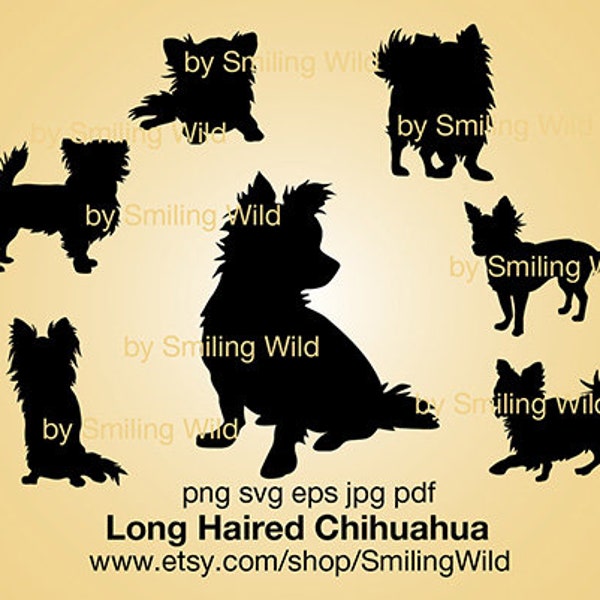 Long Haired Chihuahua silhouette svg clipart dog logo chihuahua cut file cuttable vector graphic art siting dog artwork digital design