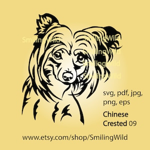 Chinese Crested Dog SVG Head Design, Cuttable Cricut Clipart & PNG Digital File