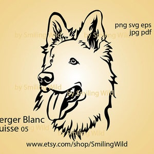 Weißer Schweizer Schäferhund svg Vektorkunst, Berger Blanc Suisse Clipart geschnitten Datei Cricut, weißer Hund Porträt schneidbare t-Shirt-Design
