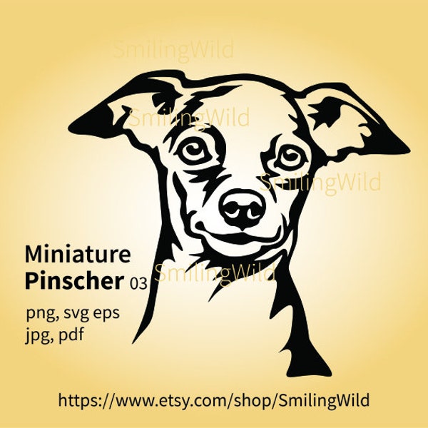 Miniature Pinscher svg dog face clip art illustration, Pinscher cuttable digital design