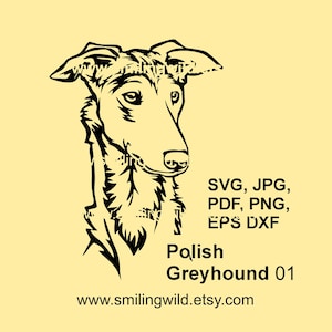 Clipart vettoriale SVG, DXF e PNG del cane levriero polacco - grafica realistica del cane da caccia nero con taglio laser - Cricut, Silhouette