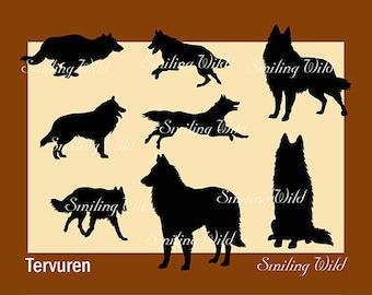 Tervuren dog SVG silhouette Bundle - running dog vector graphic clipart  - Belgian Shepherd - cut file