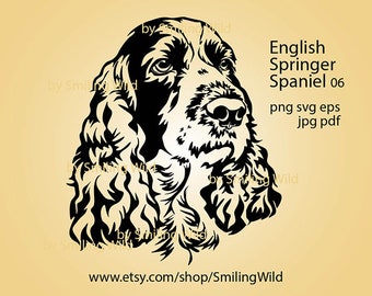 English Springer Sapniel svg portrait clipart dog head vector graphic art Springer Spaniel cut file cuttable hunting dog clipart cricut