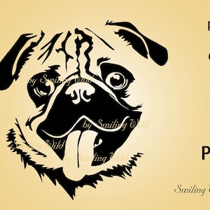 Retrato de perro Pug, arte vectorial, perro Pug que mira fijamente, silueta svg, clipart, diseño de perro recortado, descarga instantánea, mastín holandés, Mops