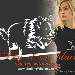 Border Collie agility jump svg white vector graphic digital design, jumping Border Collie cuttable clip art illustration