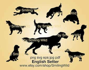 English Setter SVG Cut Files, Hunting Dog Vector Silhouette Bundle