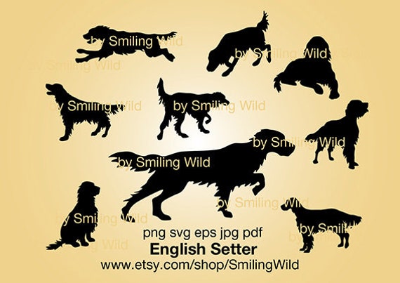 English Setter SVG Cut Files, Hunting Dog Vector Silhouette Bundle
