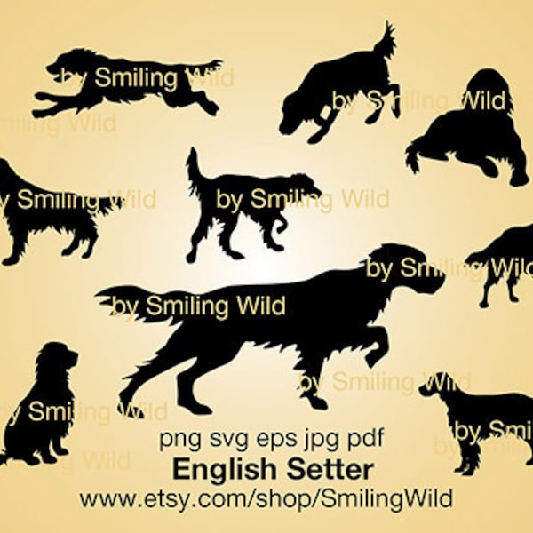 Setter anglais svg coupe fichier cricut silhouette chasse chien couper svg pointant chien vecteur art graphique oeuvre numérique design