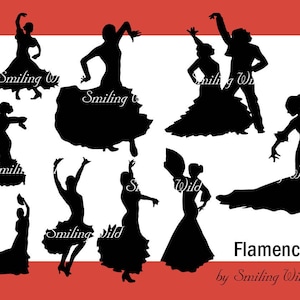 Flamenco Spaanse dans svg en png clipart silhouet bundel flamencodanseres collage afdrukbare download afdrukbaar cadeau voor vrouw danser
