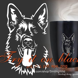 Zwarte Duitse herdershond SVG en PNG lasergesneden afbeeldingen | hond zwart-witte hoektanden clipart voor Cricut | vector digitale downloadknop