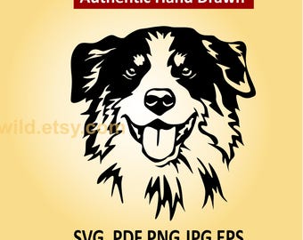 Australian Shepherd Clipart SVG, PNG portrait, Vector Art (Digital Download)