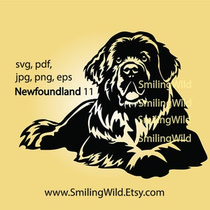 Neufundländer SVG, PNG Cricut Porträt Vektorgrafik - liegender Hund, Eckzahn Laser & Cricut schneiden digitaler Download Design