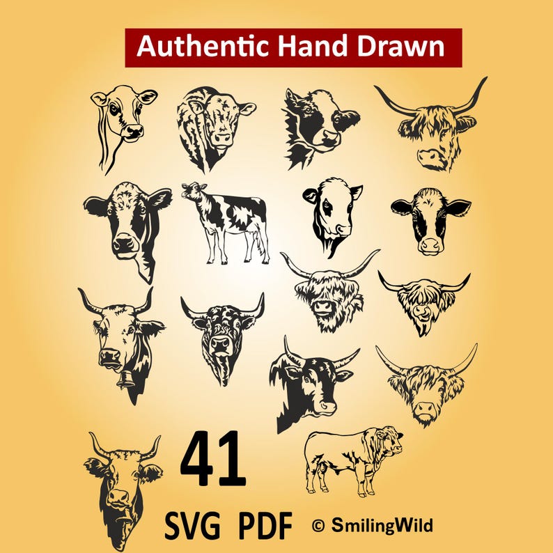 Cow & Bull Multiple Breed SVG, PDF Vector Clipart Bundle - 41 Cutting ...