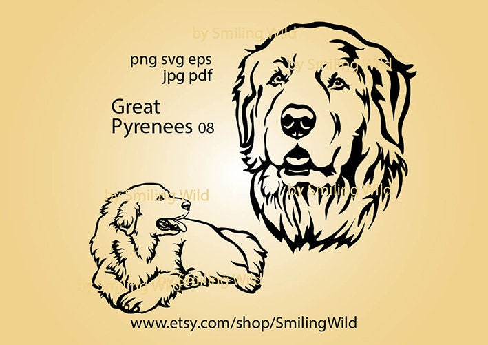 Great Pyrenees Svg Portrait Vector Art Great Pyrenees Cut - Etsy