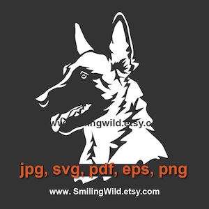 Visage de chien malinois svg & clipart blanc png - chien policier réaliste coupe fichier vectoriel - découper conception numérique cricut