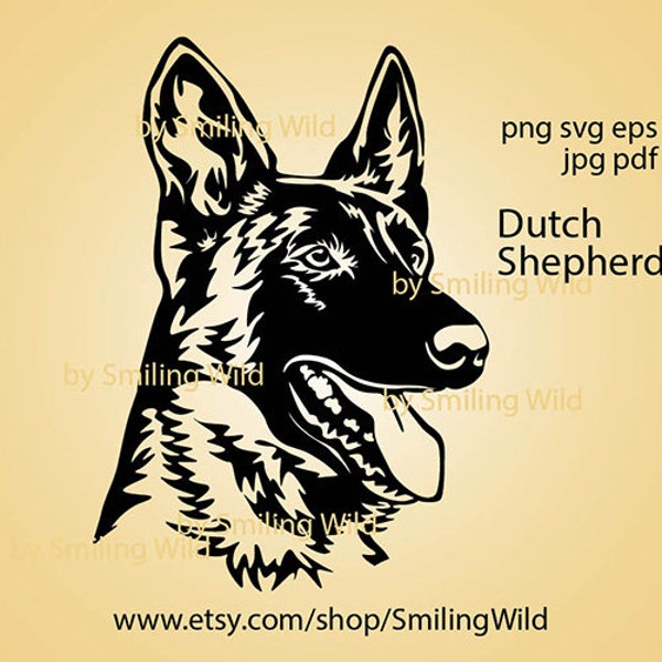 Cabeza de pastor holandés svg cortable vector arte gráfico perro cara diseño Pastor holandés cricut archivo clipart