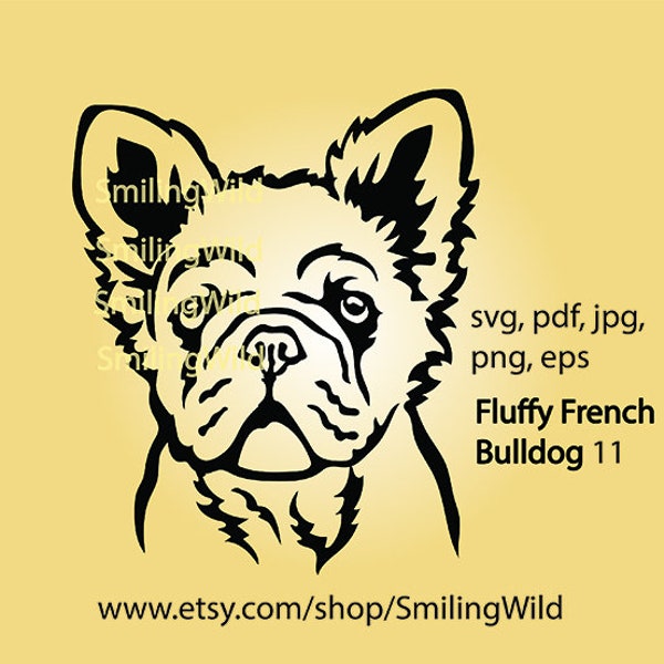 Fluffy French Bulldog svg clip art face vector graphic file, french bulldog icon illustration cuttable