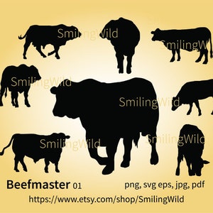 Beefmaster cattle svg vector graphic silhouette Beefmaster bull clip art farm animal cut file laser calf Hereford cow cuttable cricut