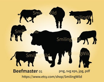 Beefmaster cattle svg vector graphic silhouette Beefmaster bull clip art farm animal cut file laser calf Hereford cow cuttable cricut