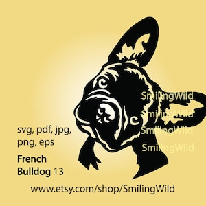 Bulldog Francês svg cabeça inclinada arquivo de corte clip art vetor arte gráfica retrato de cachorro logotipo Bulldog Francês cabeça cortável design digital