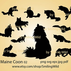 Maine Coon Cat svg png silhouette clipart, sauter, jouer maine coon vector laser couper fichier découper cricut conception numérique