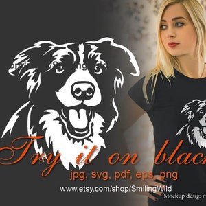 Bordercollie svg & png schattige hond hoofd - zwart-wit hoektand clipart ontwerp | hond grafische svg-bestanden voor de cricut