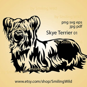 Skye Terrier hond svg png vector grafische kunst - hondenras grafische clipart - Skye Terriër Graveerbare cricut digitaal ontwerp lasergesneden bestand
