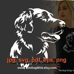 Flat Coated Retriever svg witte vector grafische gezicht, retriever Graveerbare digitale jachthond ontwerp, retriever illustraties