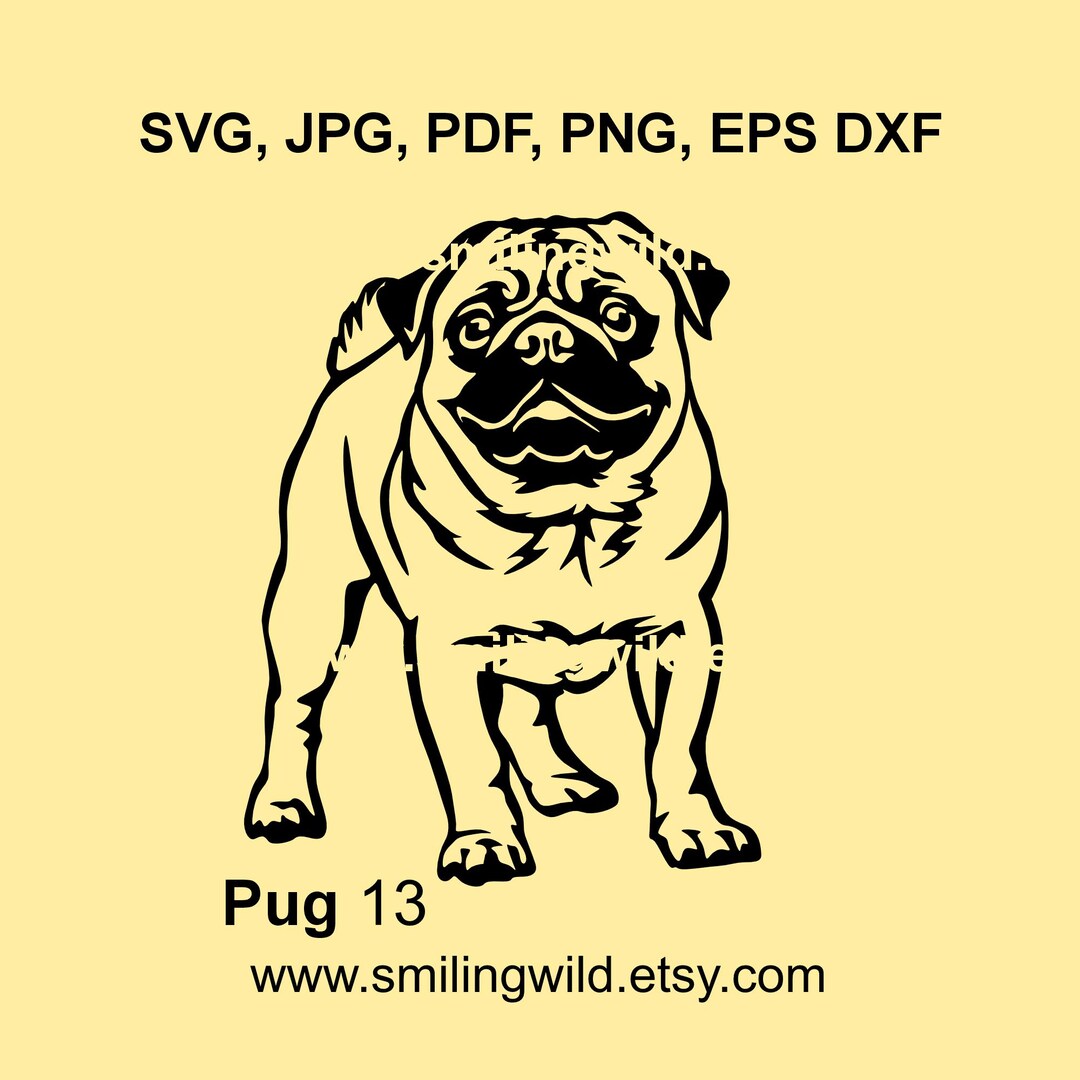 Pug Dog SVG & PNG, DXF Pet Clipart – Cute Canine Toy Breed Vector for ...