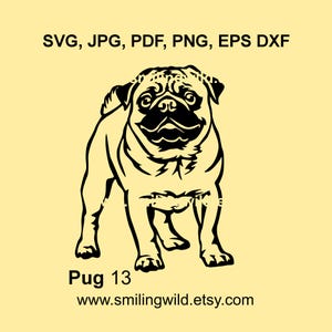 Pug Dog SVG e PNG, DXF Pet Clipart – Cute Canine Toy Breed Vector para Cricut, Corte a Laser, Download Instantâneo