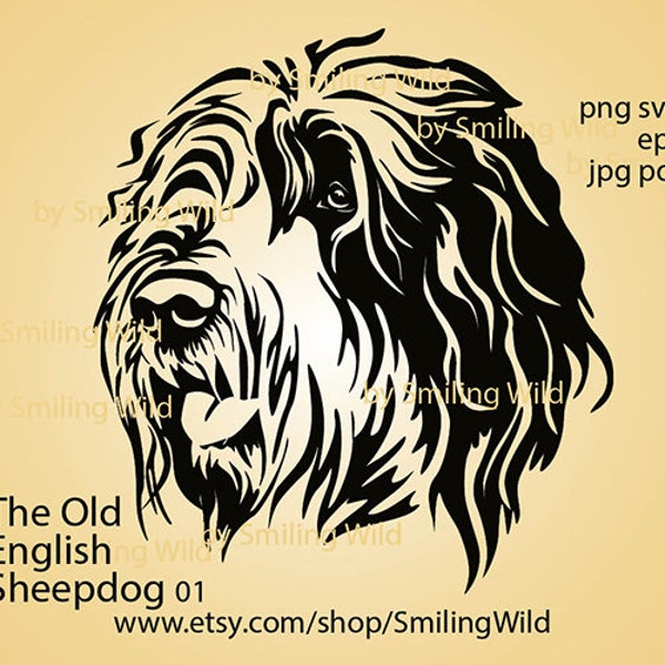 Bobtail /01/ The Old English Sheepdog svg vector graphic head art face bobtail cuttable cricut cut file portrait digital design