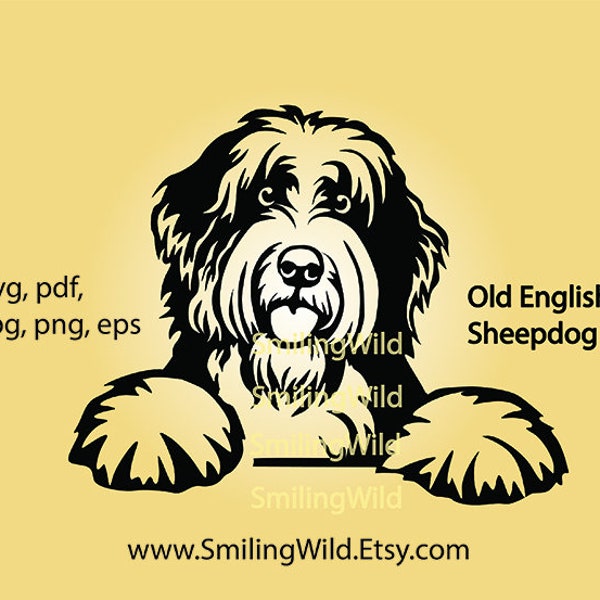 Bobtail SVG Clip Art, Old English Sheepdog digitales schneidbares Design, Bobtail Vektorgrafik Schnittdatei