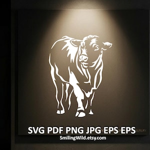 Black Angus Bull SVG, EPS Vector Graphic Cut File, White Cattle Clipart For Cricut, CNC, Laser