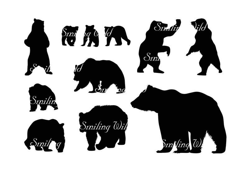grizzly bear silhouette svg cub clipart printable forest animal