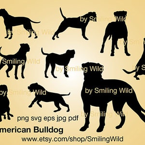 American Bulldog SVG & PNG dog silhouette Clipart Bundle cut file cuttable cricut vector graphic art artwork digital design