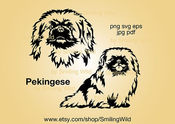 犬 絵 ペキニーズ犬のsvgの覗き見カットファイル、カット可能
